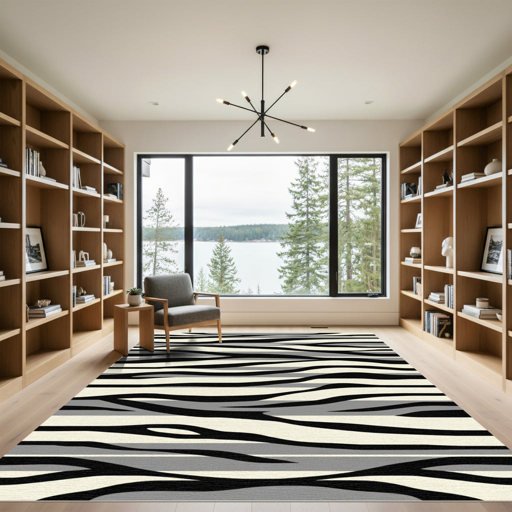 Modern Black Gray Stripe Abstraction Rug