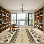 Ornate Beige Black Vertical Striped Rug