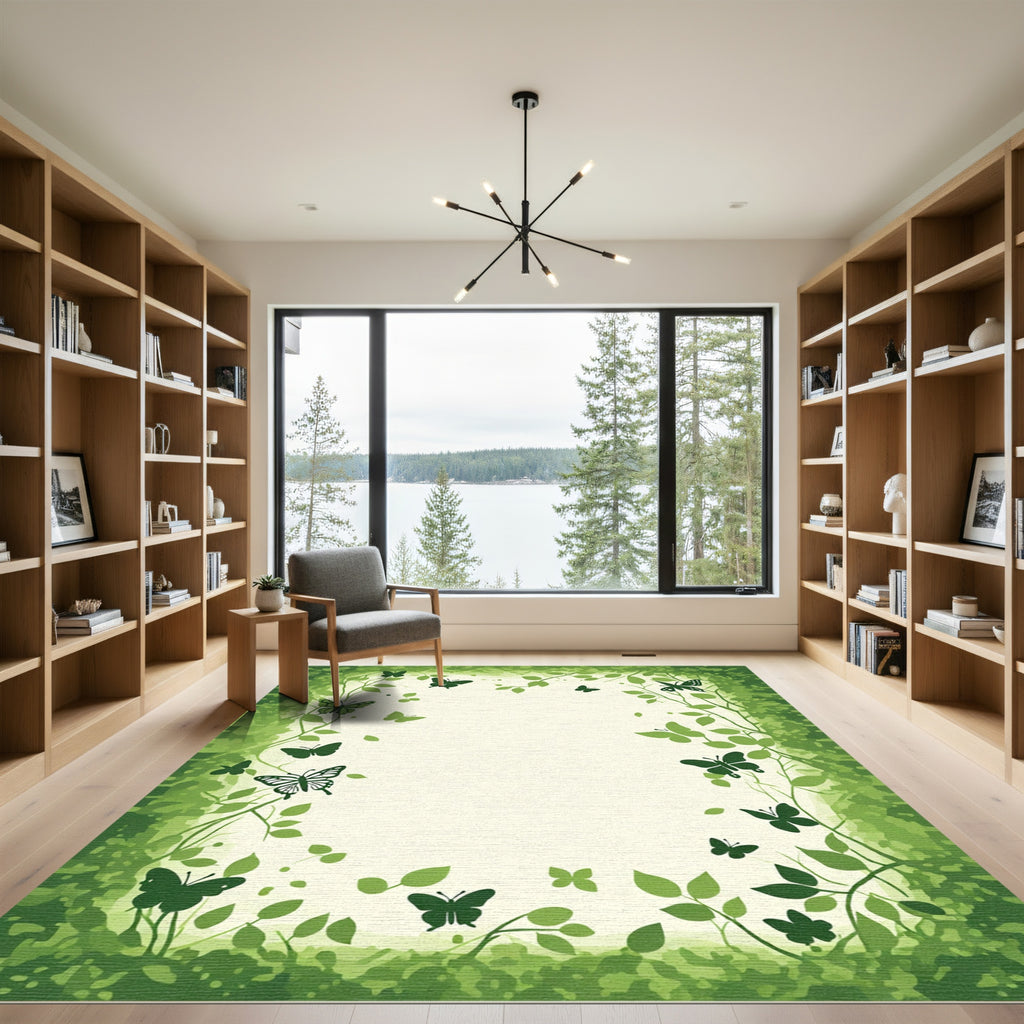 Green Butterfly Vine Border Rug