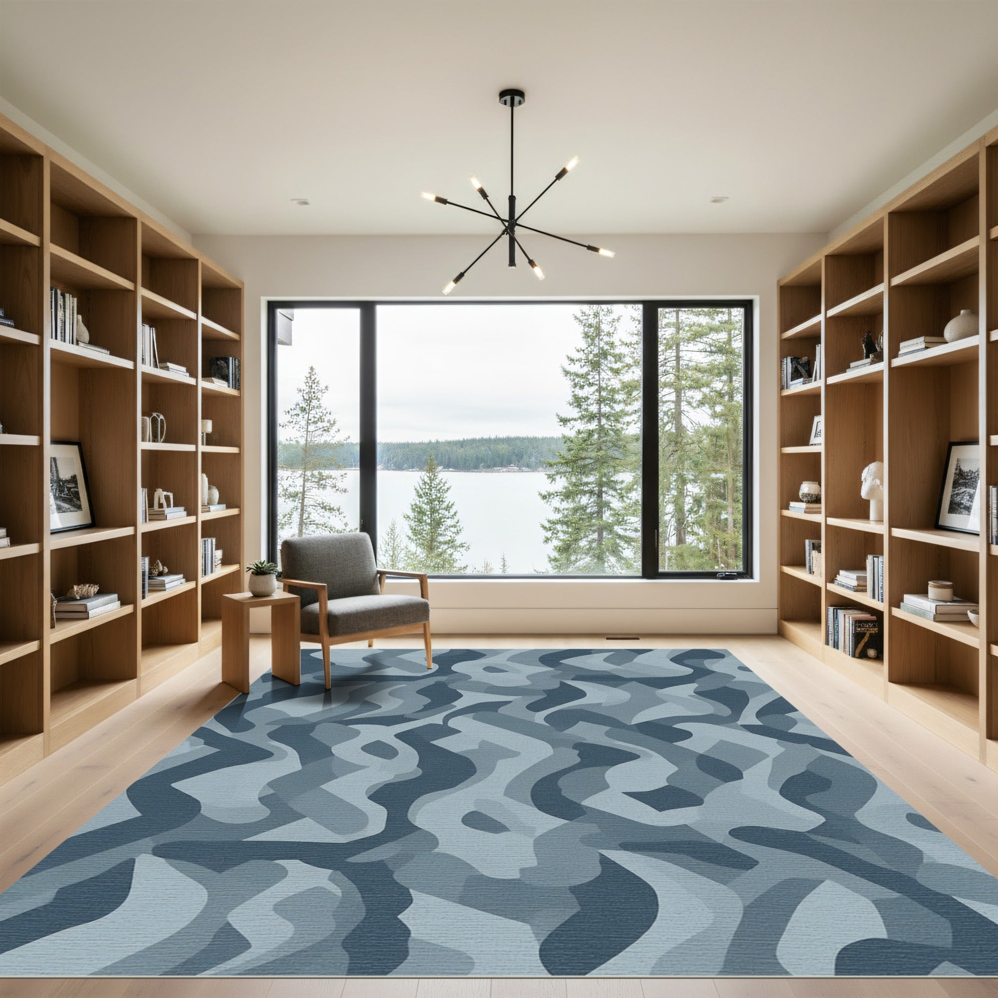 Muted Blue Abstract Camouflage Waves Rug