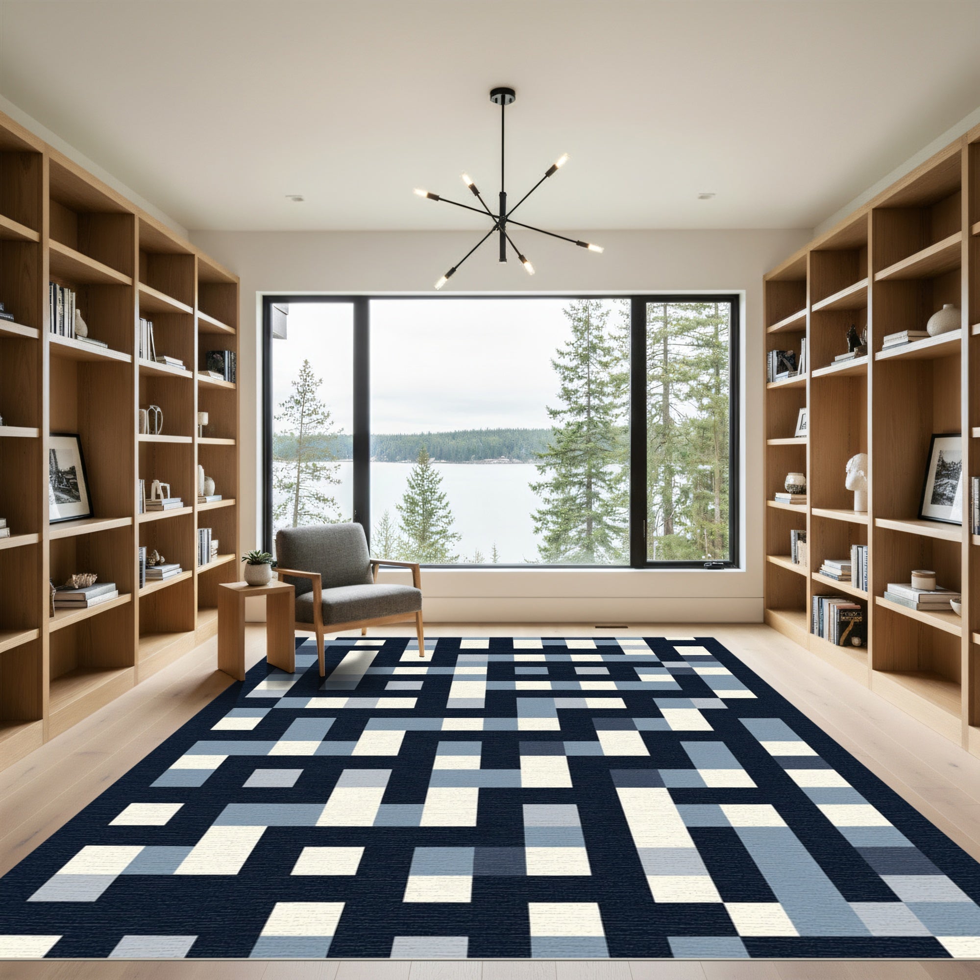 Navigational Maze Slate Blue Rug