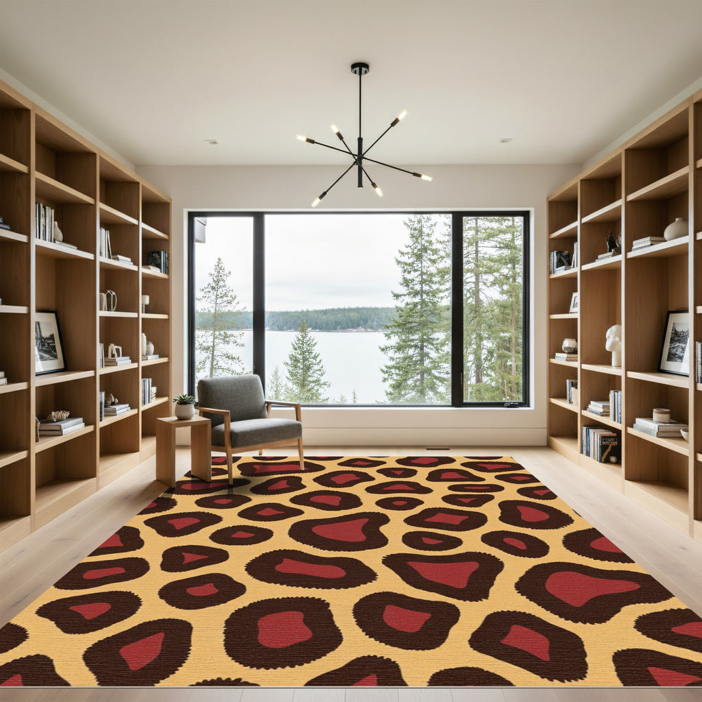 Crimson Leopard Spots Cream Rug