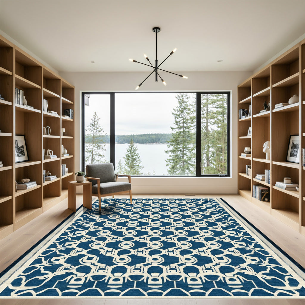 Deep Blue Question Mark Lattice Rug