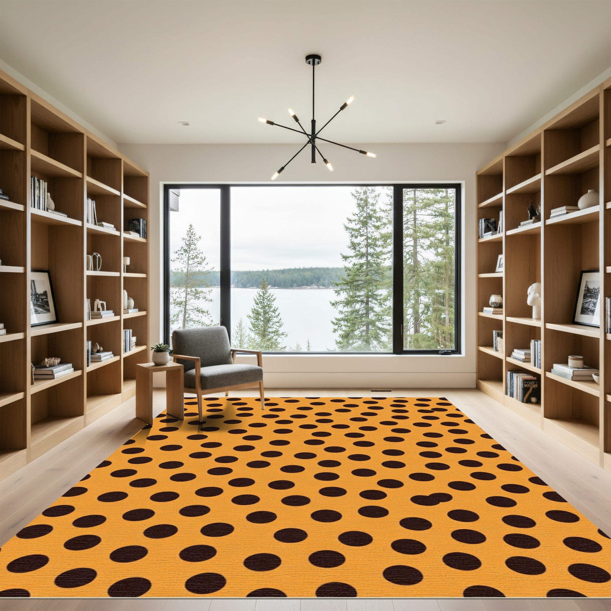 Orange Black Polka Dot All Over Rug
