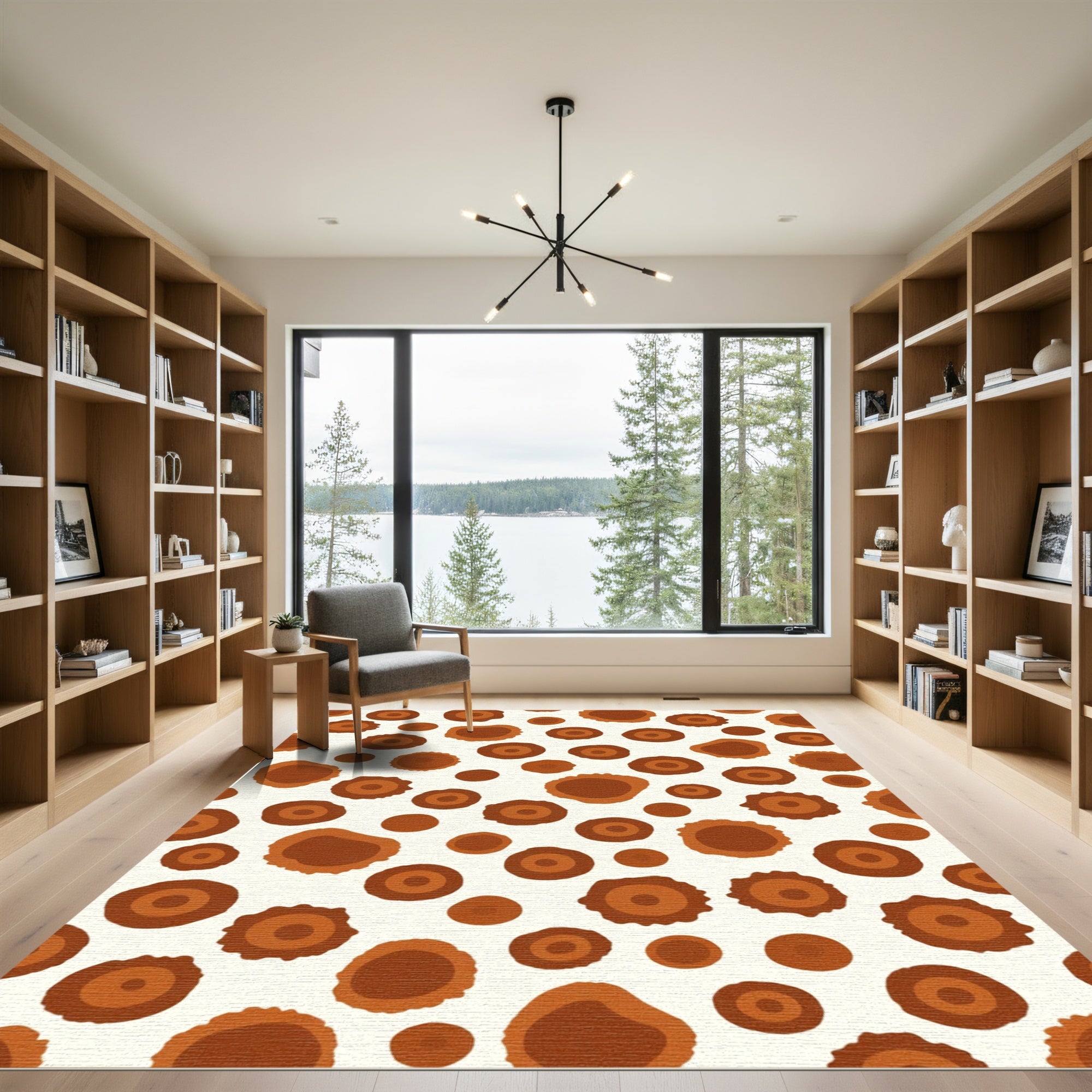 Brown Sunburst Polka Dot Rug