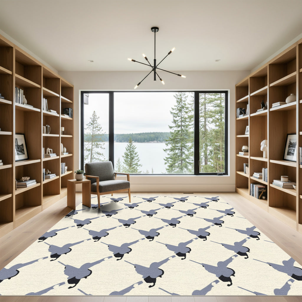 Gray Hummingbird Repeating Abstract Rug