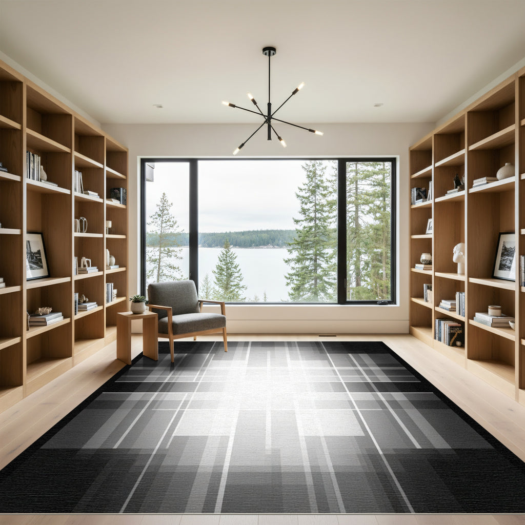 Monochromatic Geometric Grid Lines Rug