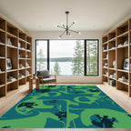 Teal Green Abstract Organic Flow Rug