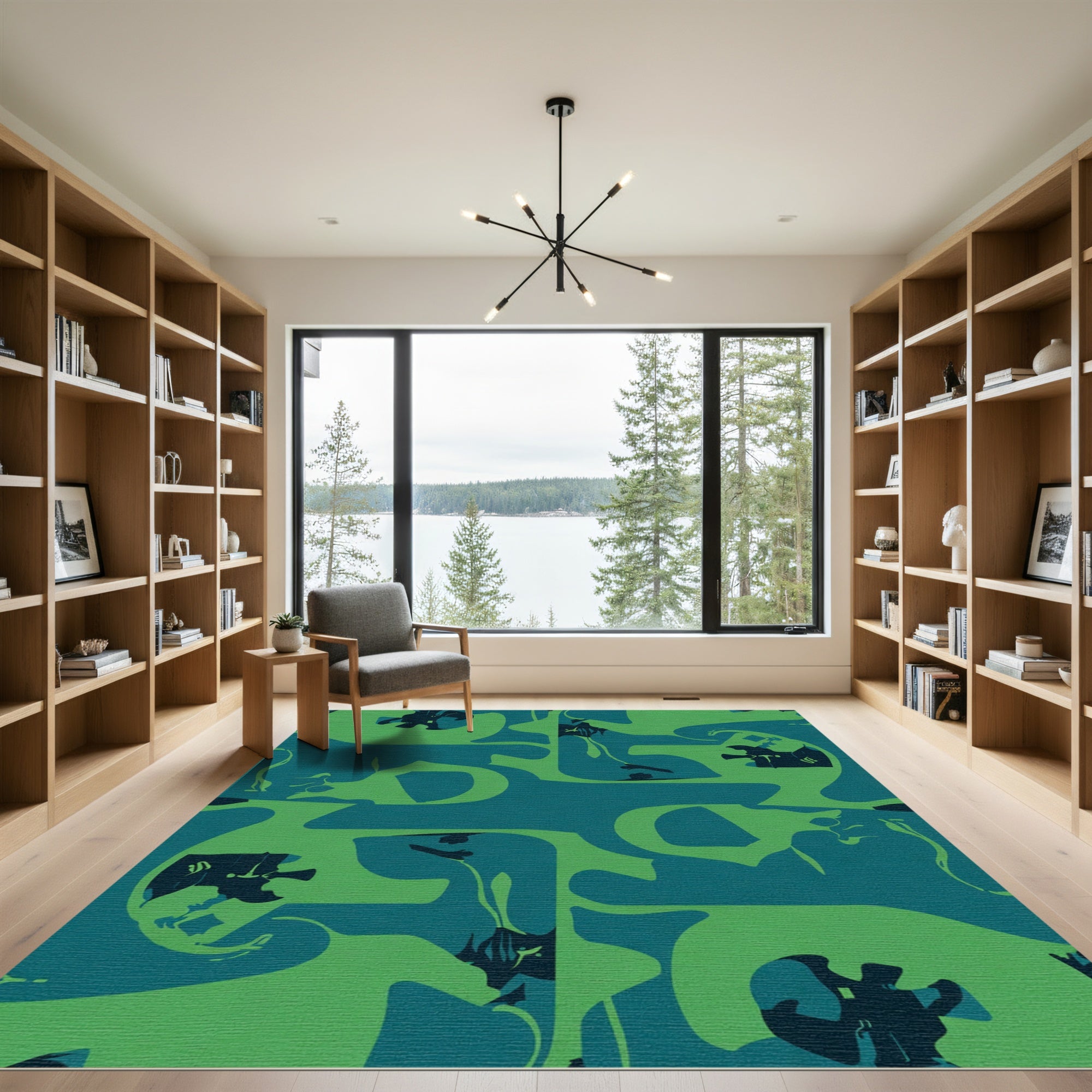 Teal Green Abstract Organic Flow Rug