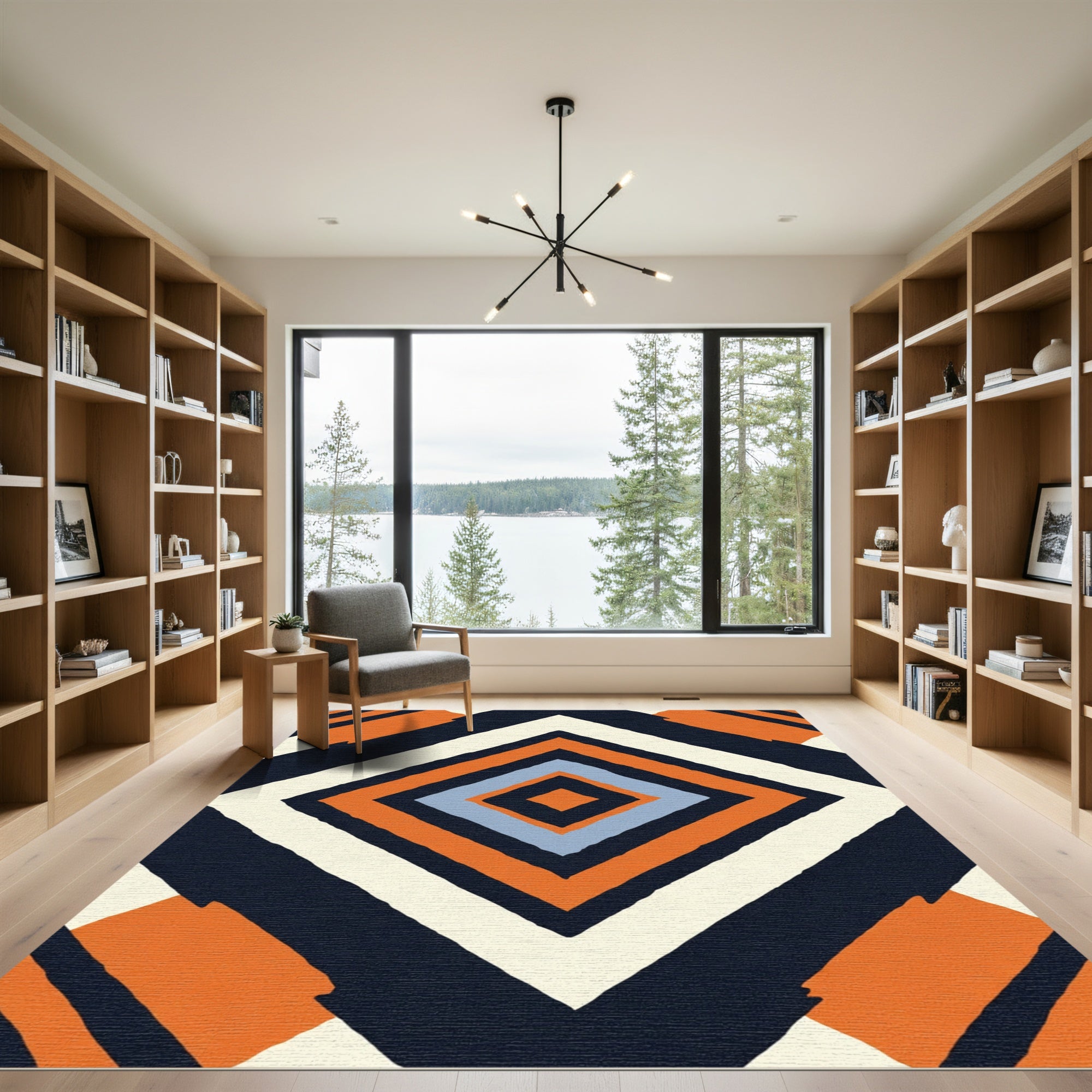 Orange Navy Diamond Composition Rug