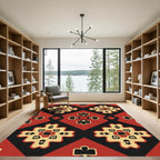 Red Black Cream Medallion Diamonds Rug