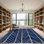 Navy Beige Organic Leaf Stripe Rug