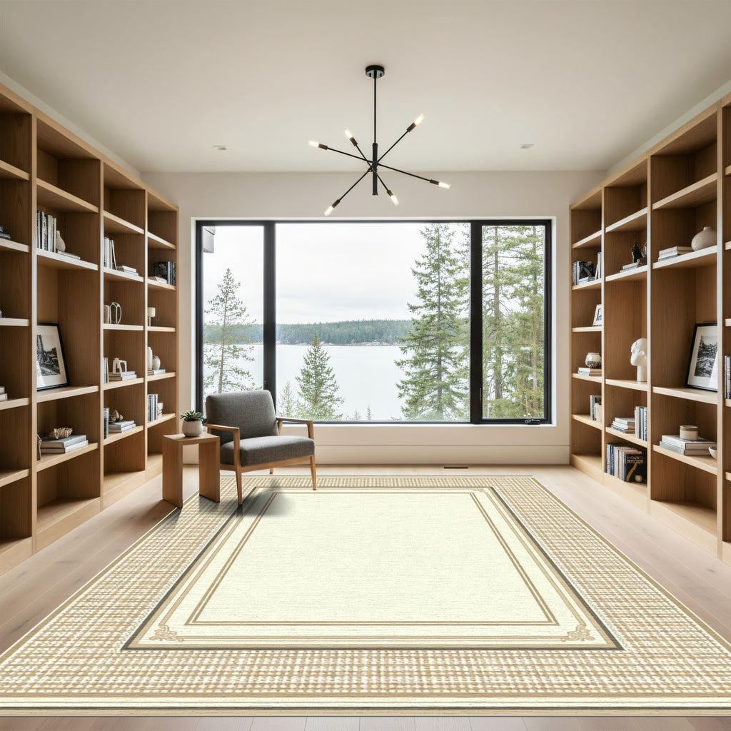 Subtle Cream and Tan Border Rug