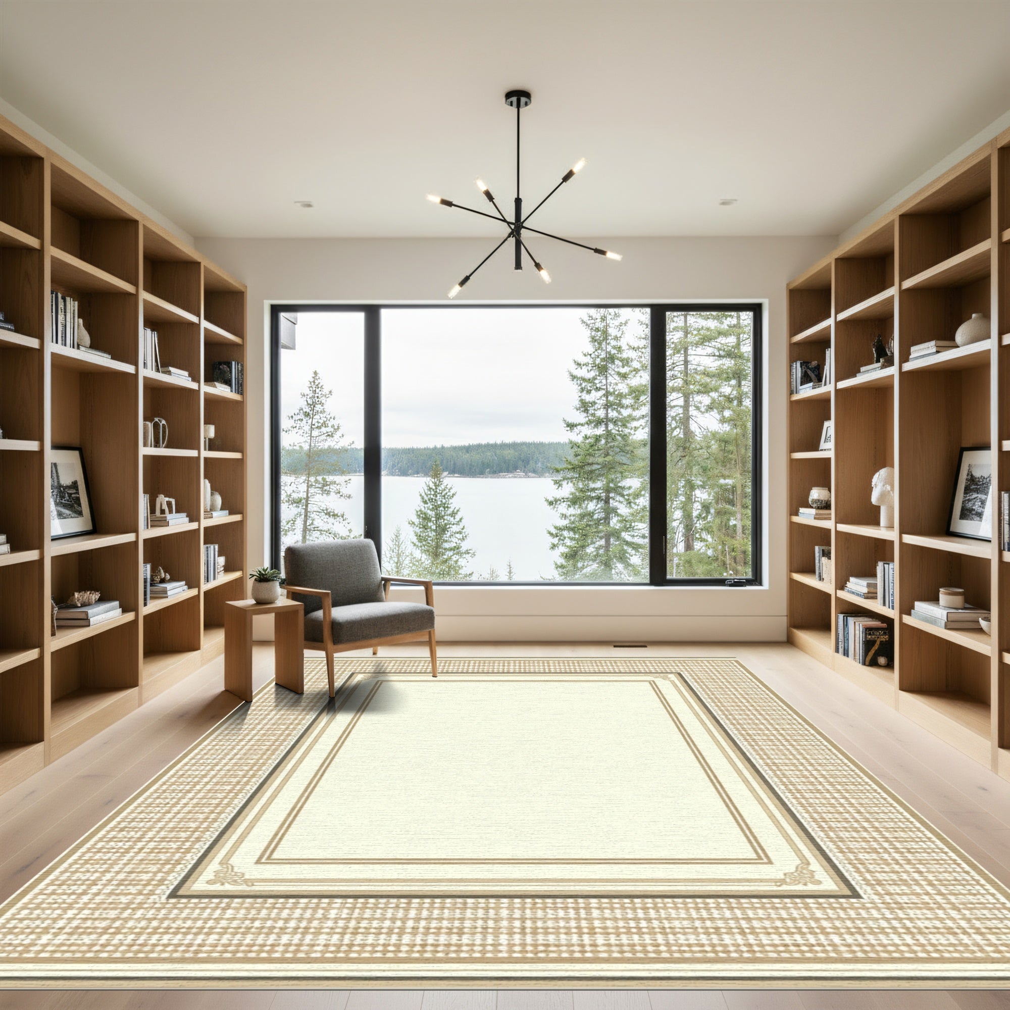 Subtle Cream and Tan Border Rug