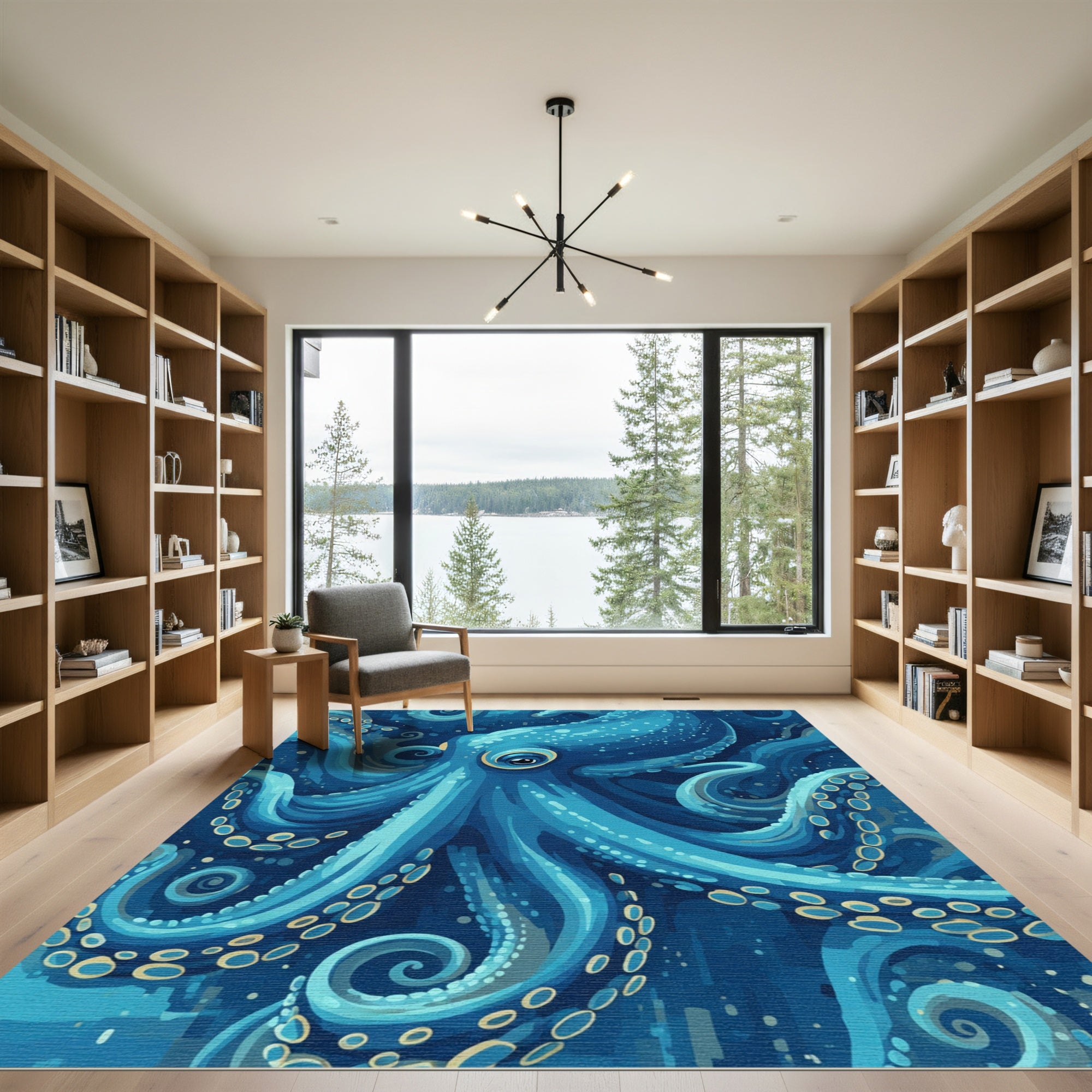 Deep Blue Octopus Swirl Ocean Rug