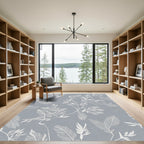 Soft White Tropical Foliage Gray Rug