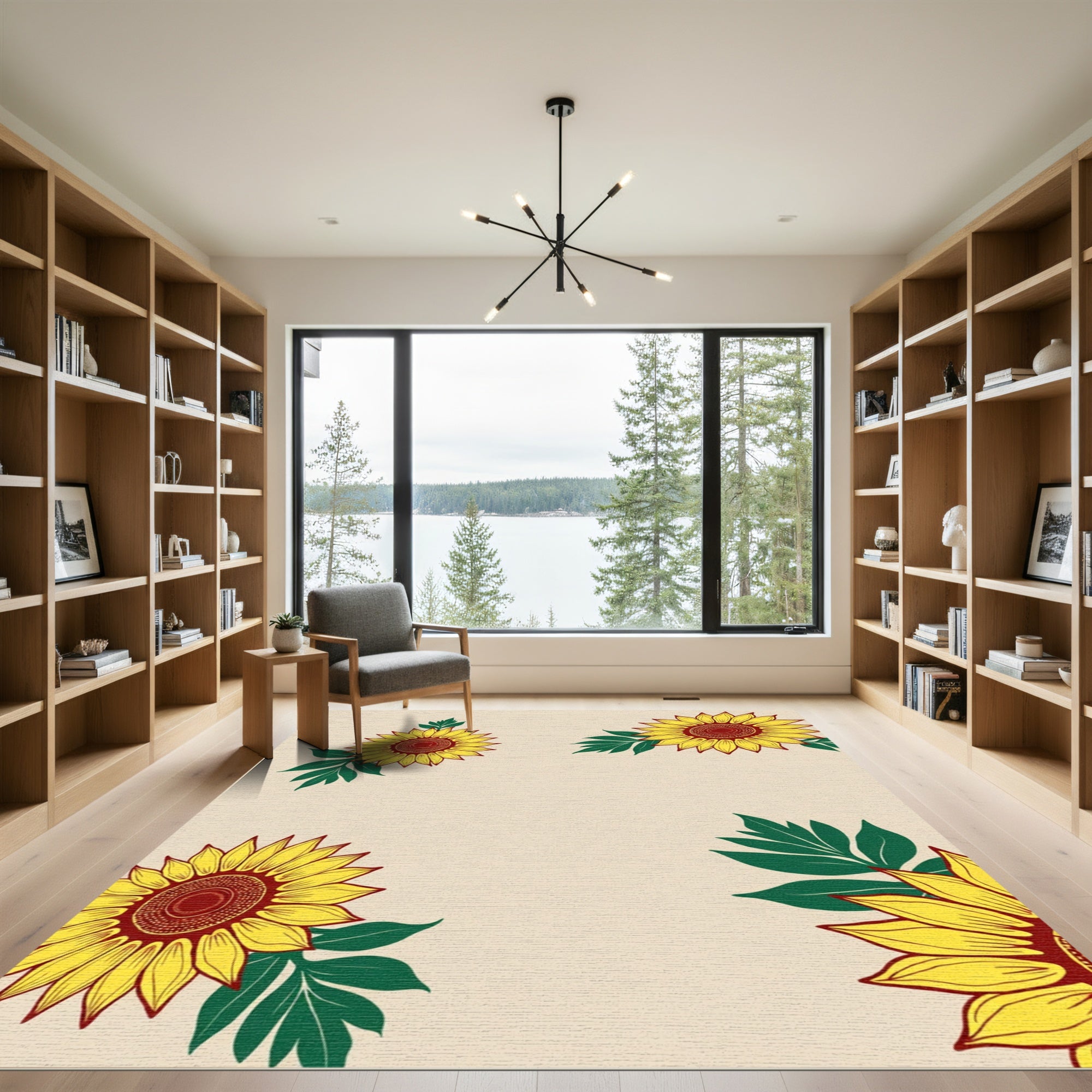 Bright Yellow Sunflower Border Rug