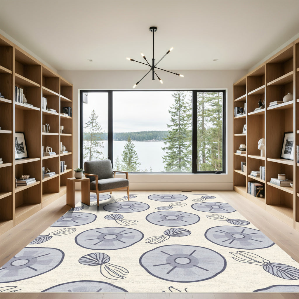Serene Blue Round Botanic Scatter Rug