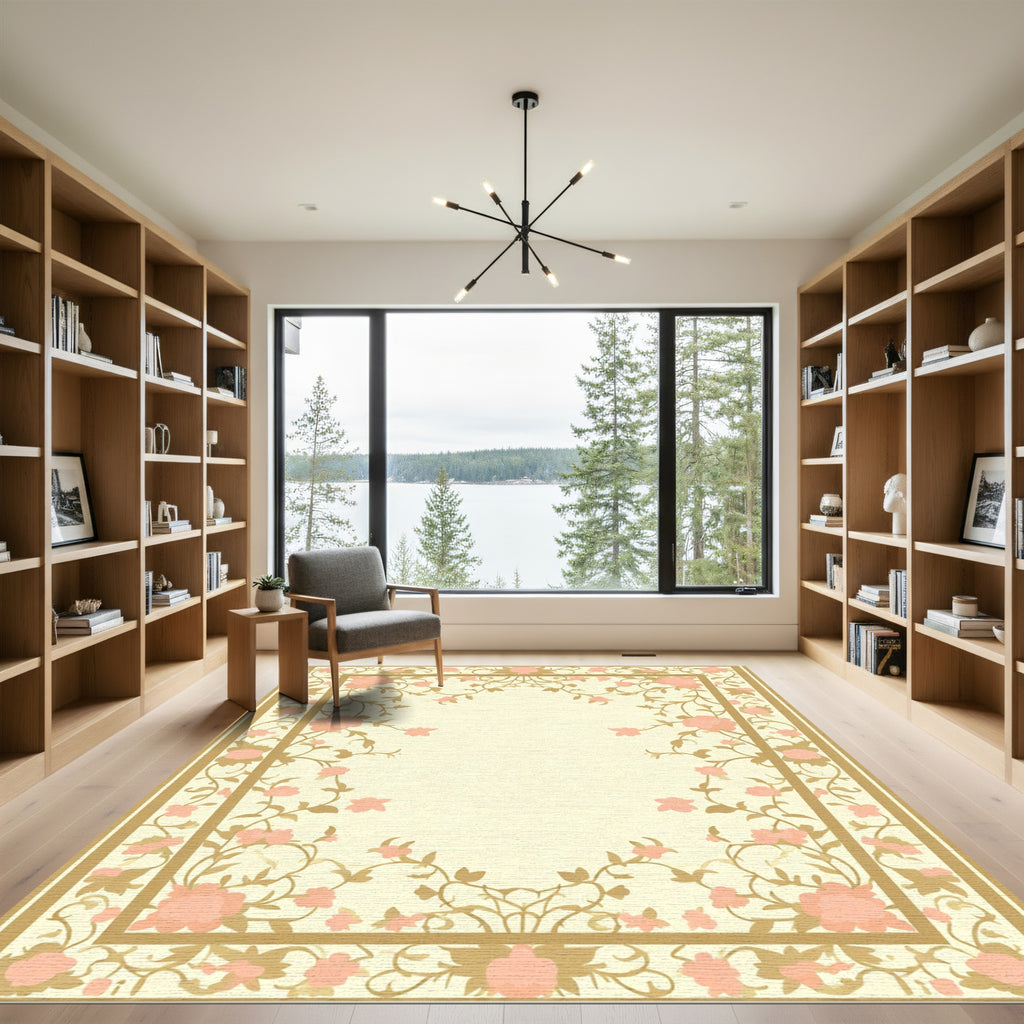 Peach Blossom Floral Vine Border Rug