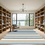 Navy Blue Tan Striped Arrangement Rug
