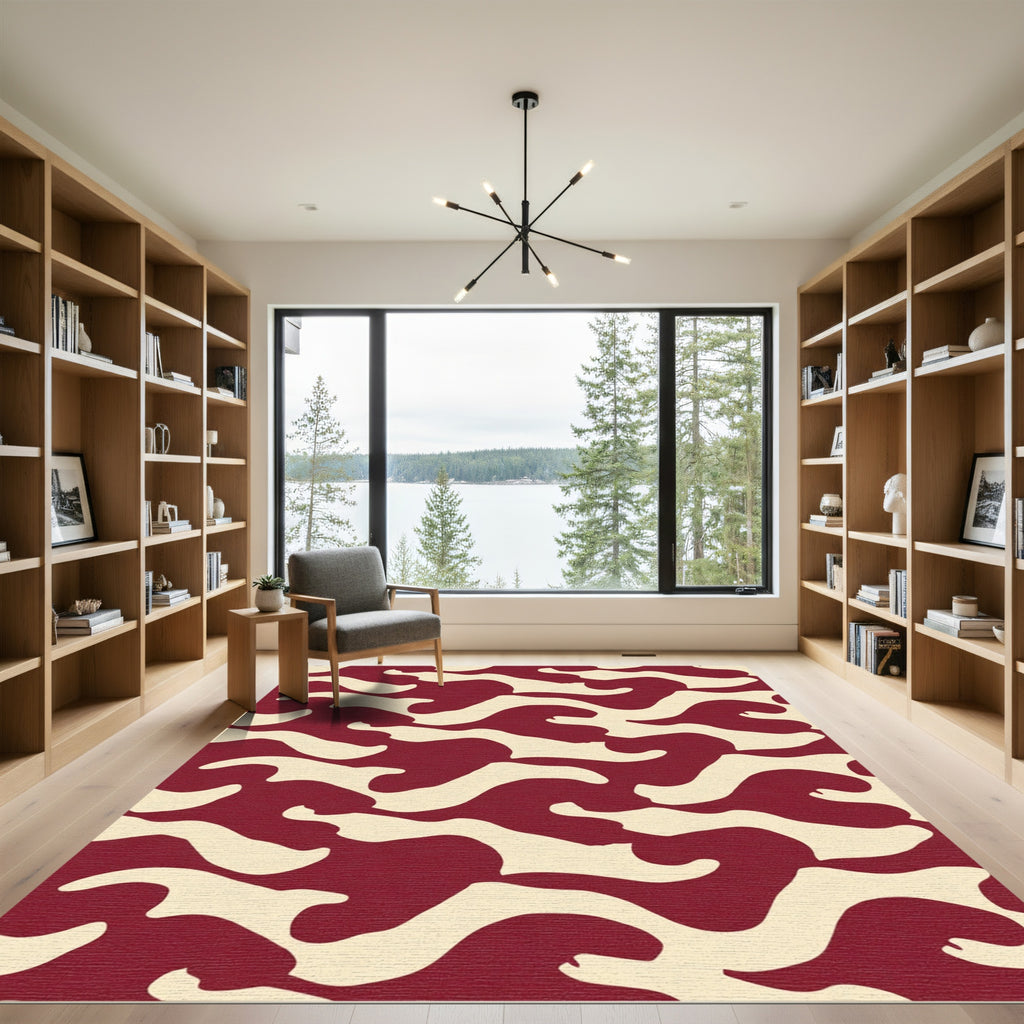 Crimson Cream Organic Wave Rug