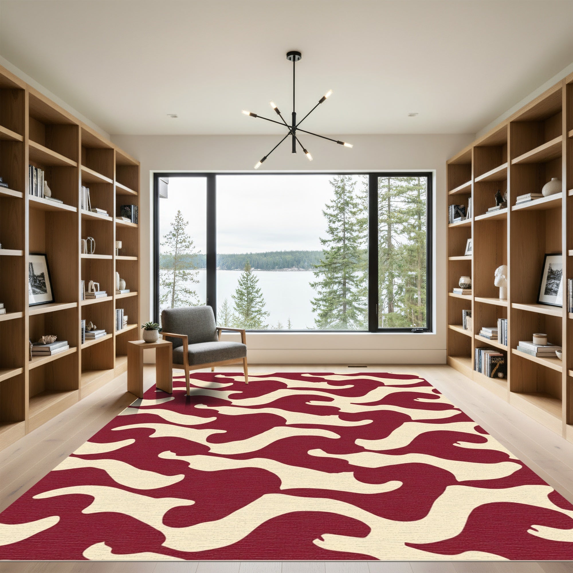 Crimson Cream Organic Wave Rug