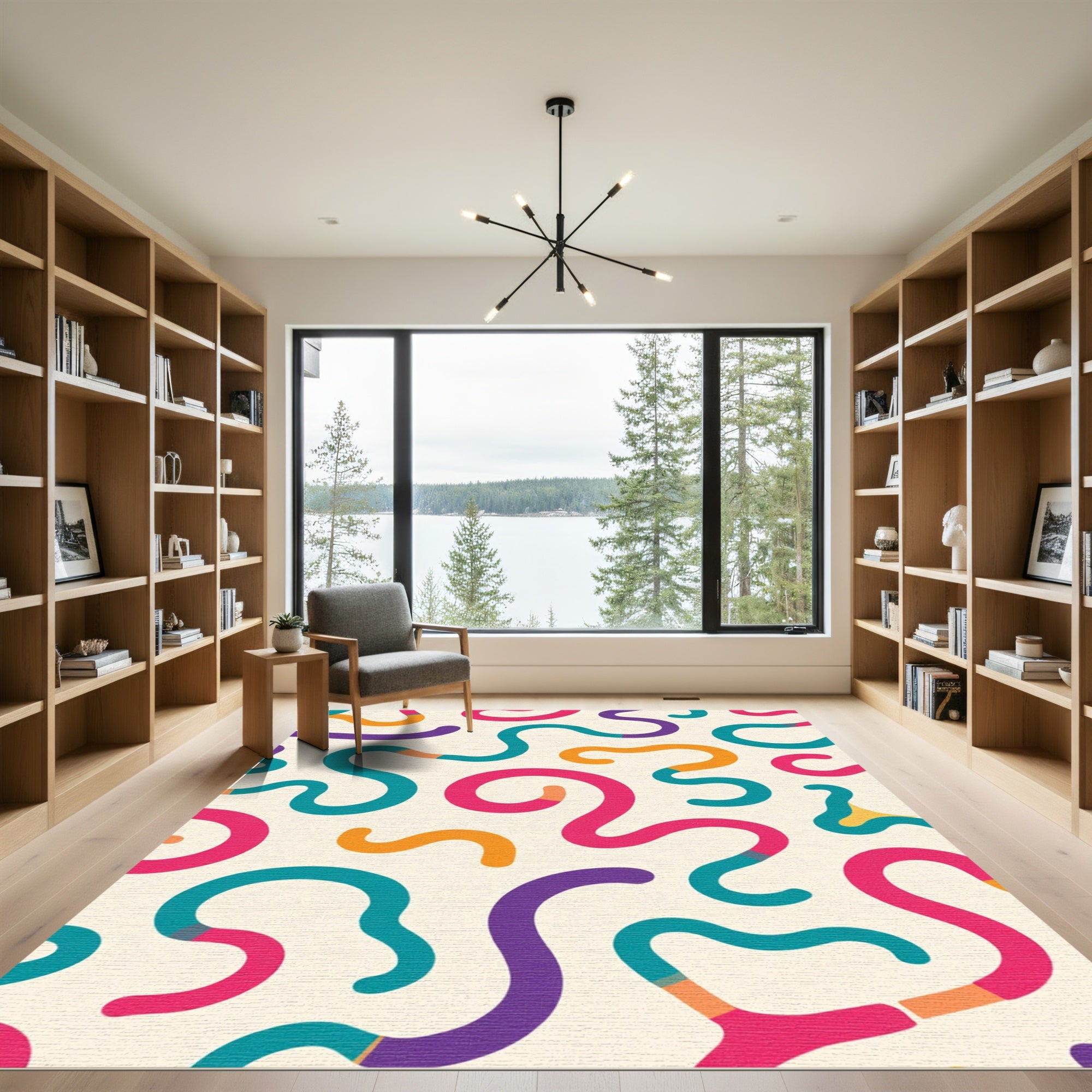 Colorful Wavy Swirls and Loops Rug