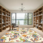 Vibrant Orange Floral Swirl Composition Rug
