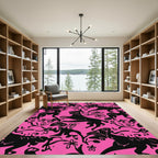 Vibrant Black Leaping Wildlife Hot Pink Rug