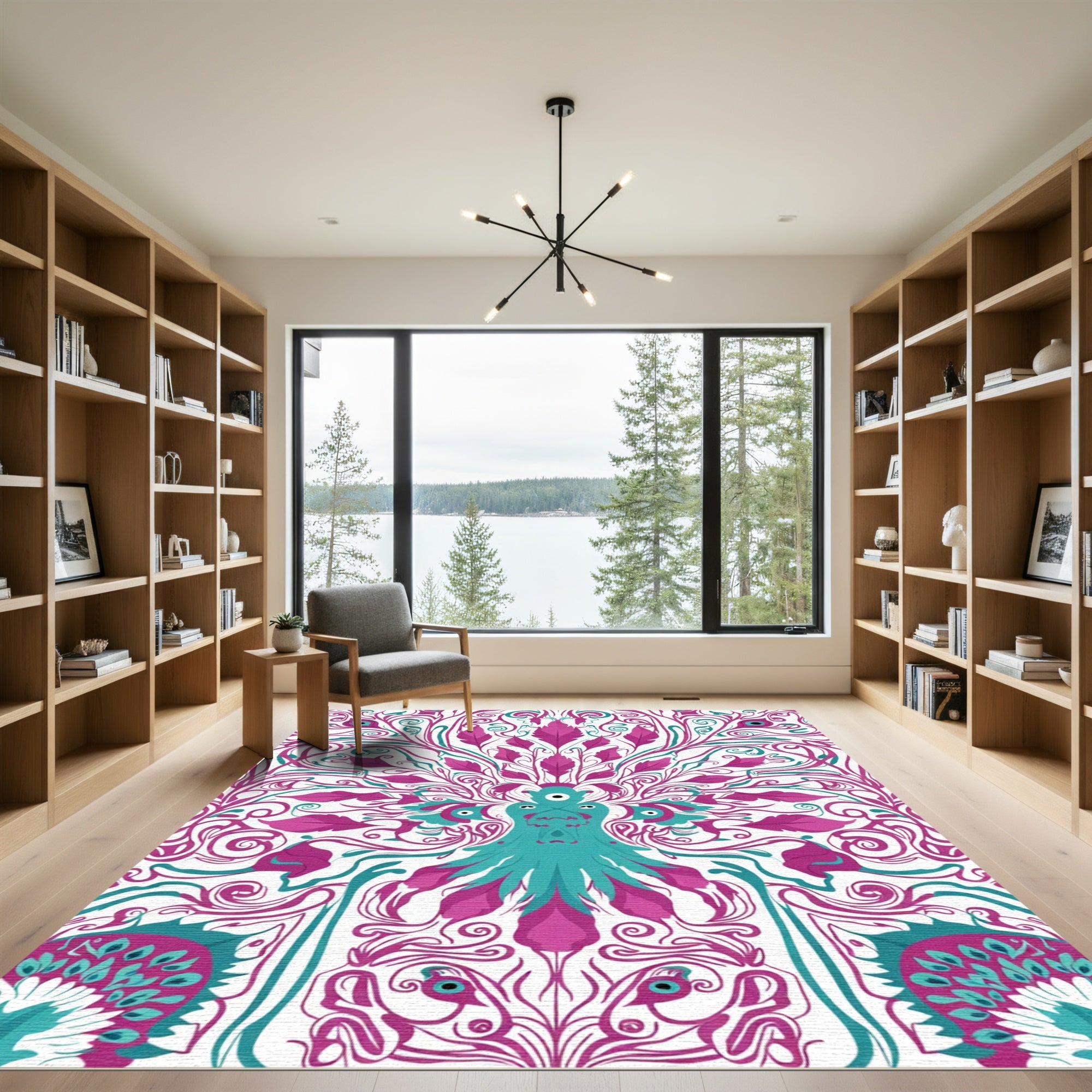 Teal Magenta Whimsical Peacock Swirl Rug