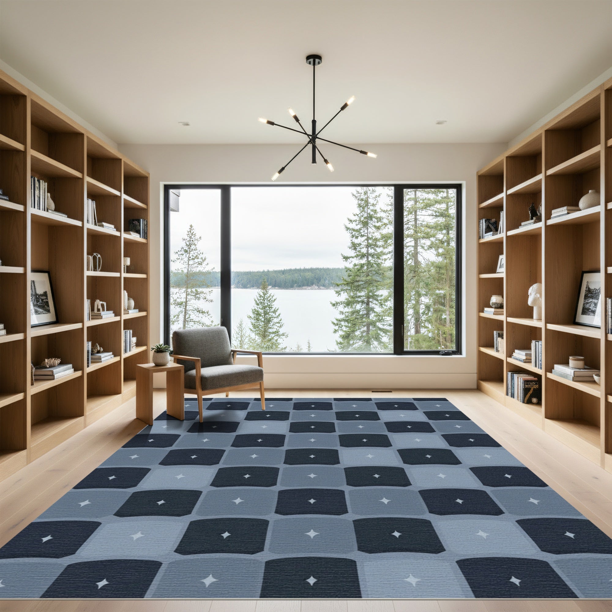 Modern Navy Star Block Rug