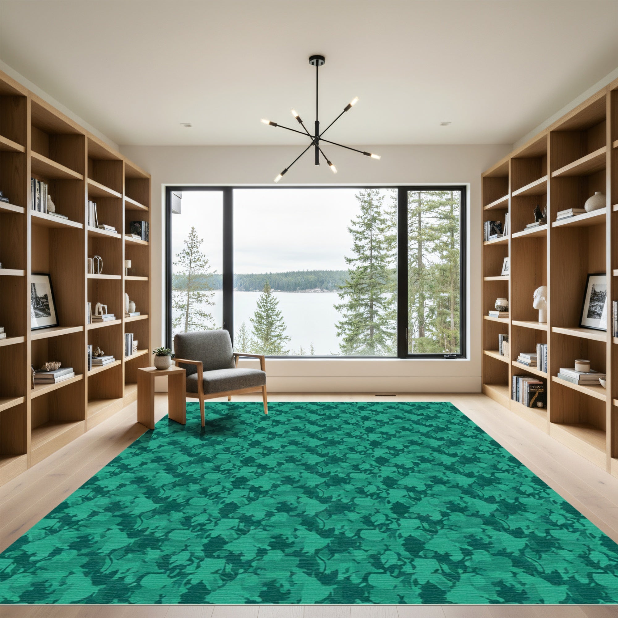 Emerald Green Abstract Floral Patchwork Rug