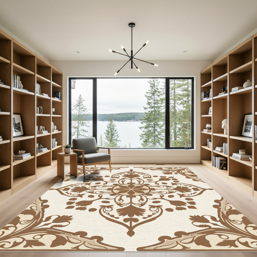 Brown Floral Medallion Arabesque Rug
