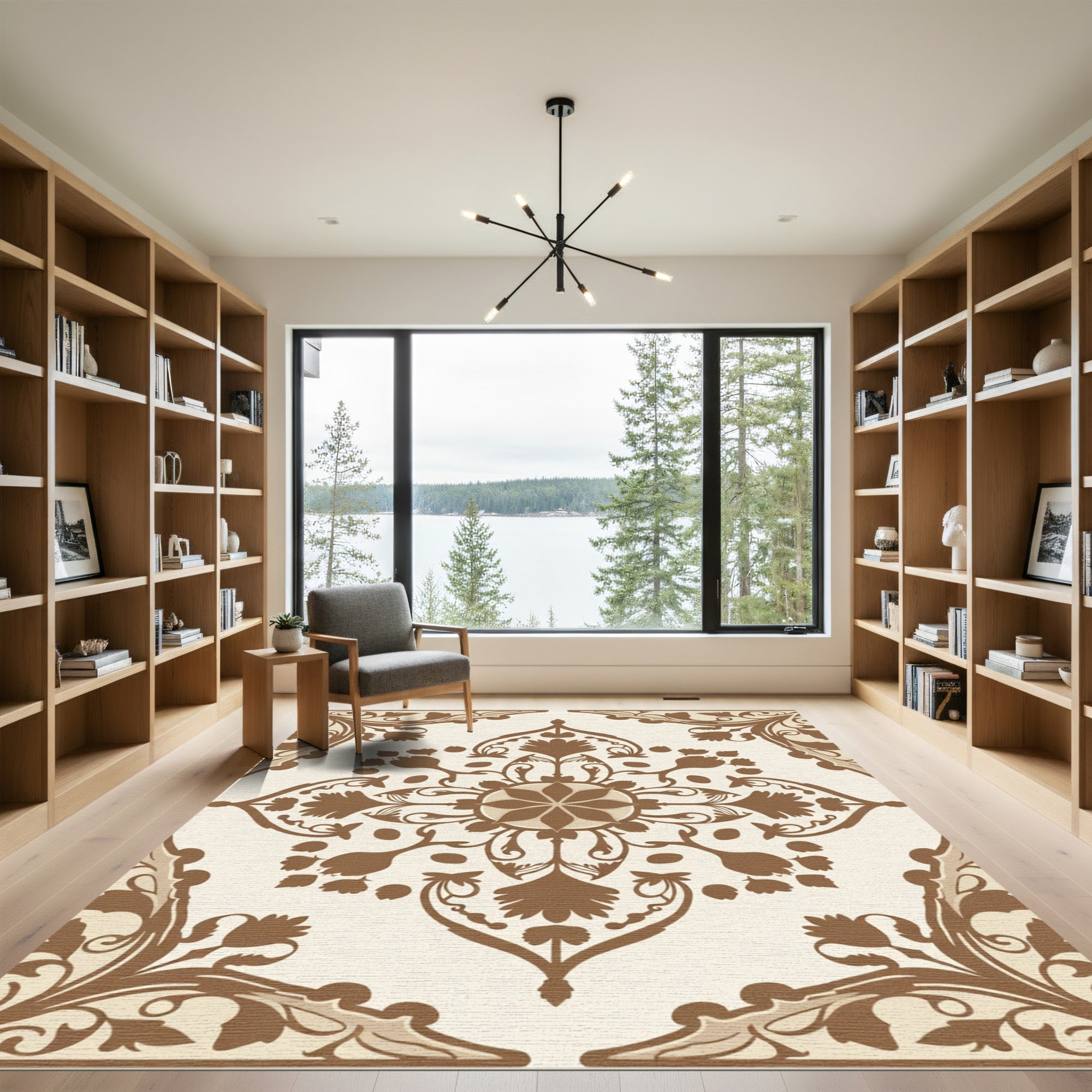 Brown Floral Medallion Arabesque Rug