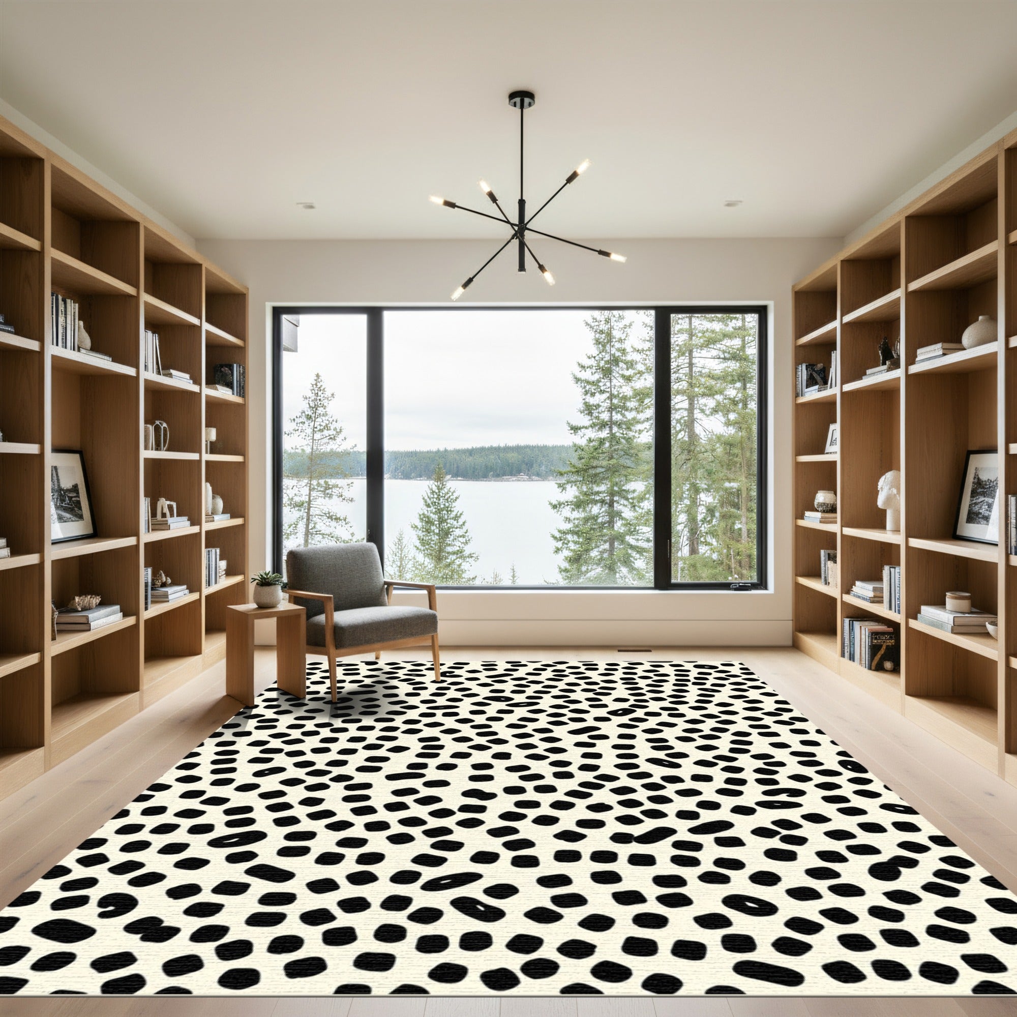 Cream Black Scattered Oval Dots Rug