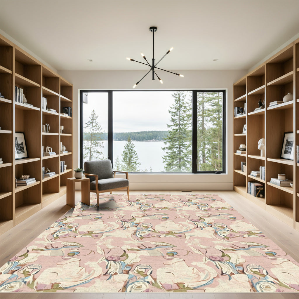 Soft Blush Abstract Figure Arrangement Rug