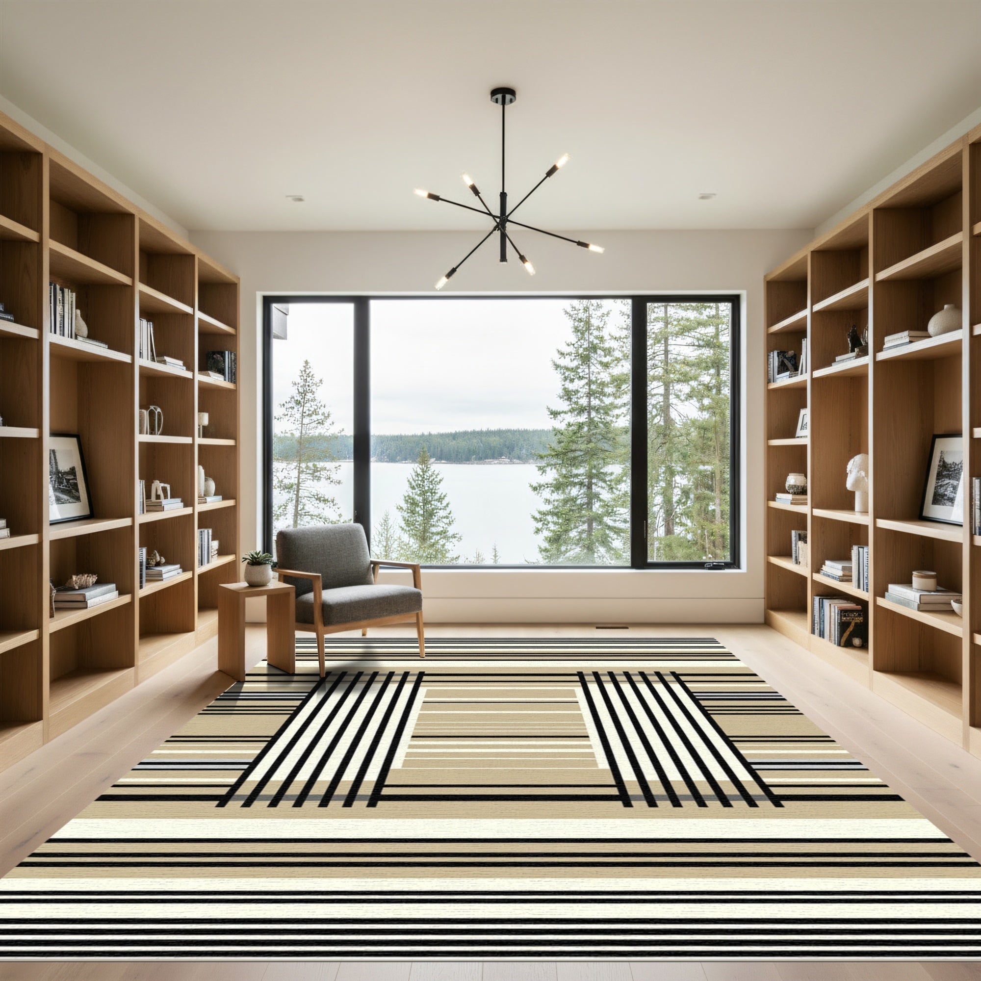 Modern Tan Stripe Contemporary Accent Rug