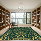 Deep Emerald Golden Floral Scroll Rug