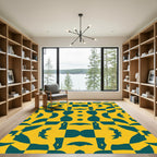 Bold Yellow Teal Geometric Symmetry Rug