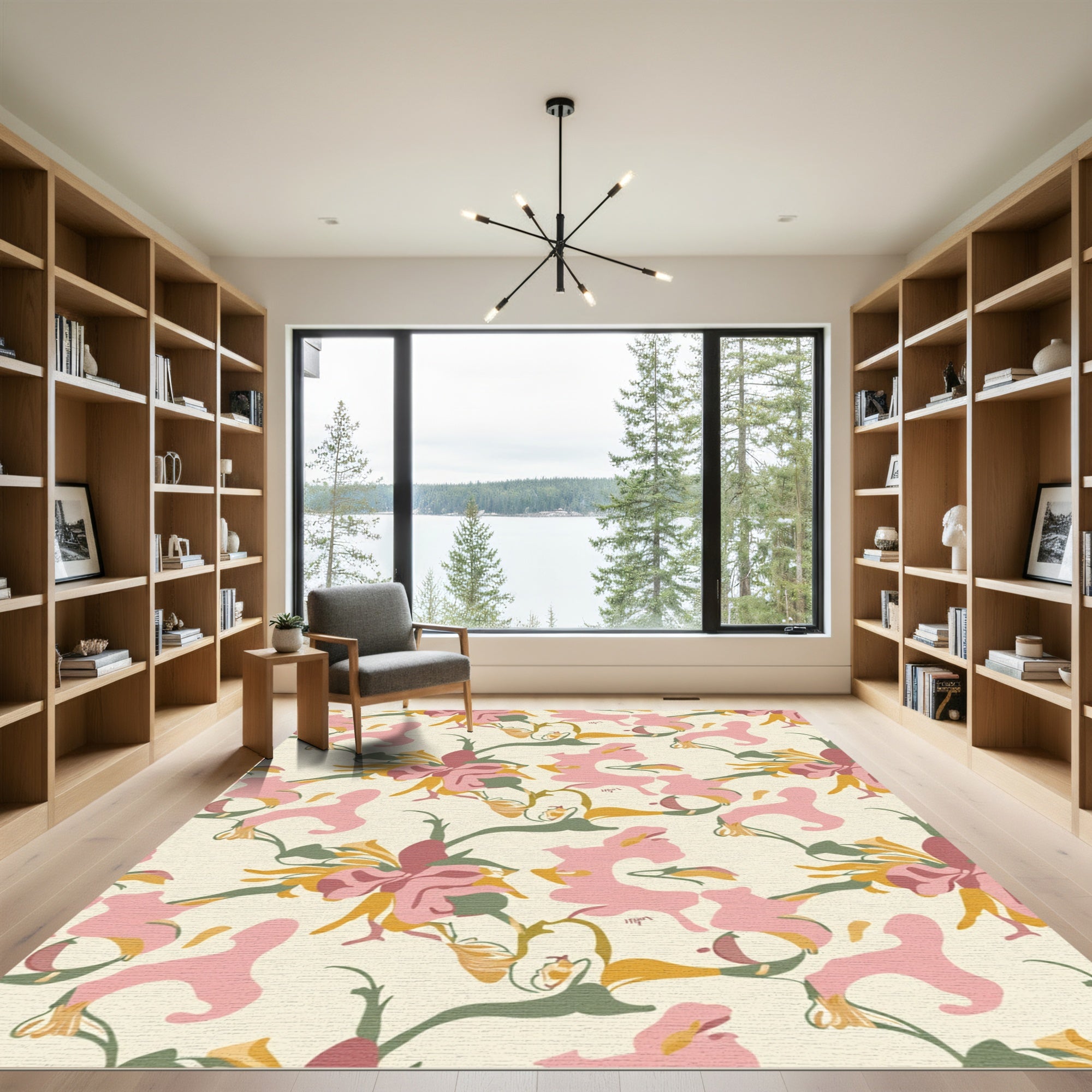 Pink Abstract Floral Arrangement Rug