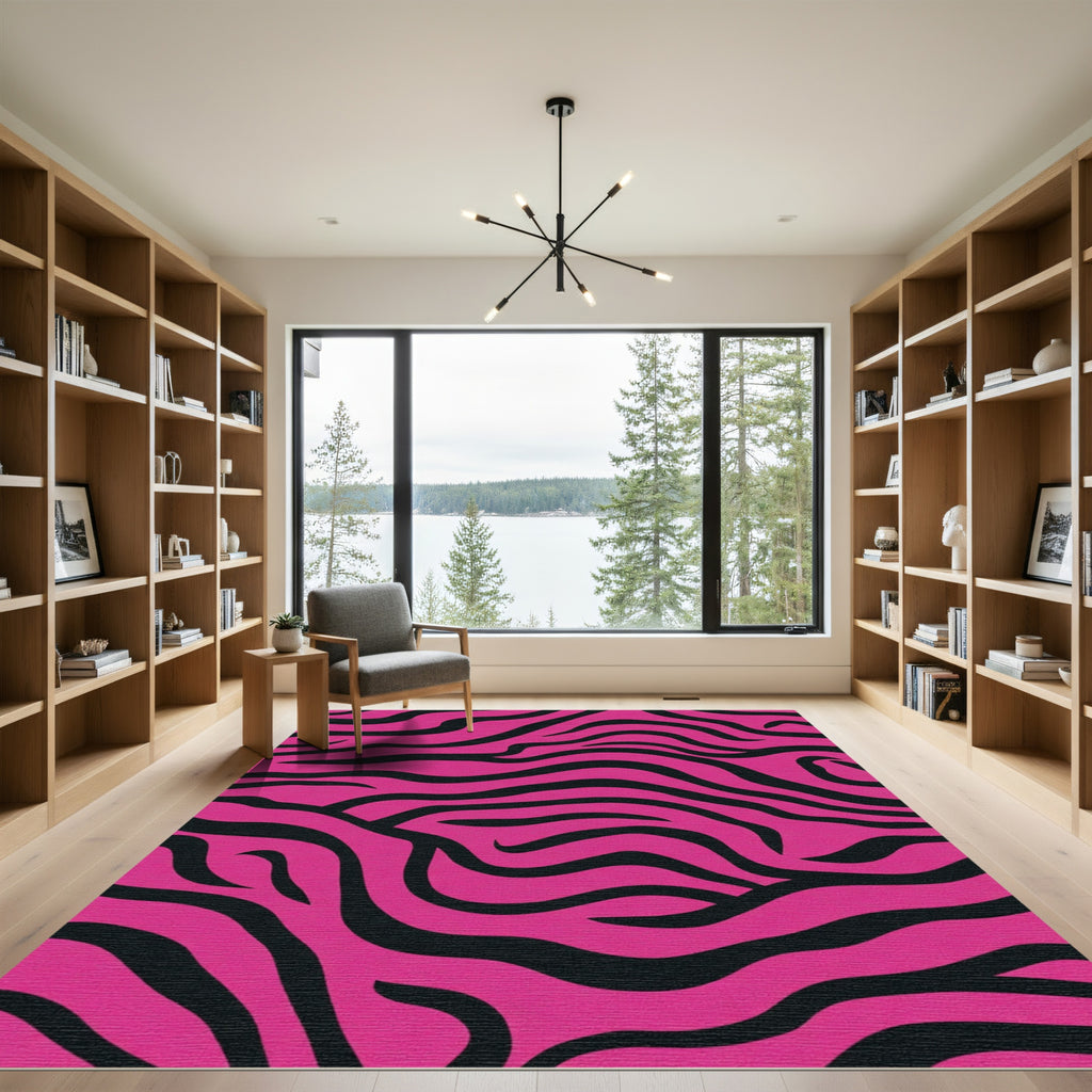 Hot Pink Black Zebra Stripe Rug