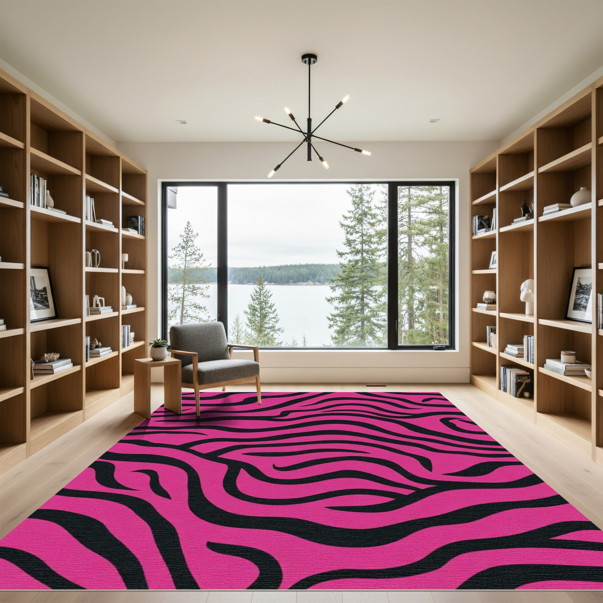 Hot Pink Black Zebra Stripe Rug