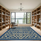 Midnight Blue Geometric Lattice Rug
