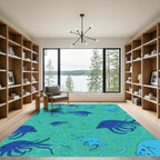 Deep Blue Ocean Cephalopod Swirl Rug
