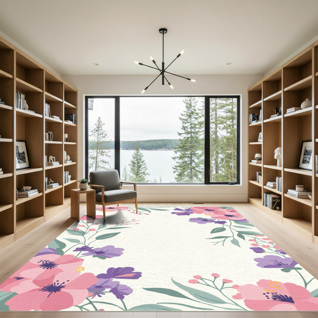 Pink Purple Floral Branch Accents Rug