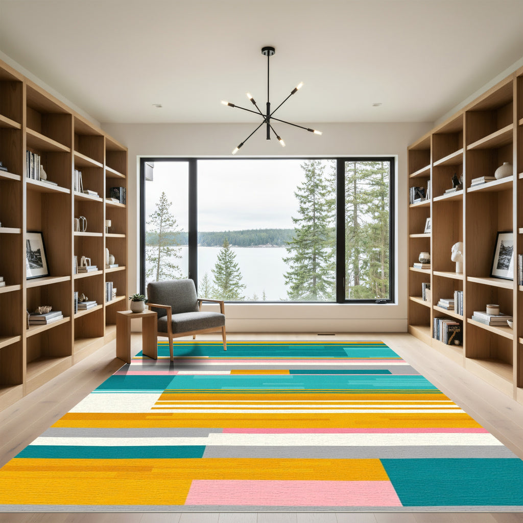 Modern Teal Orange Abstract Stripe Rug
