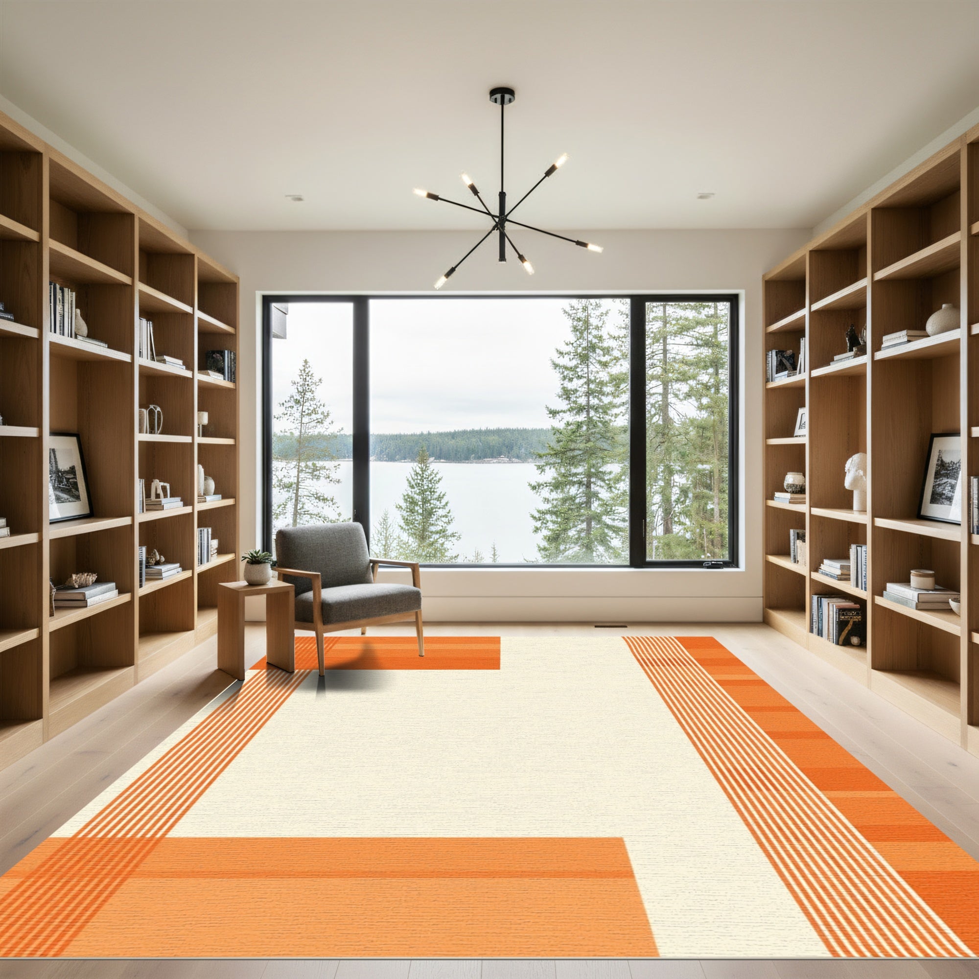 Warm Orange Linear Stripe Accent Rug