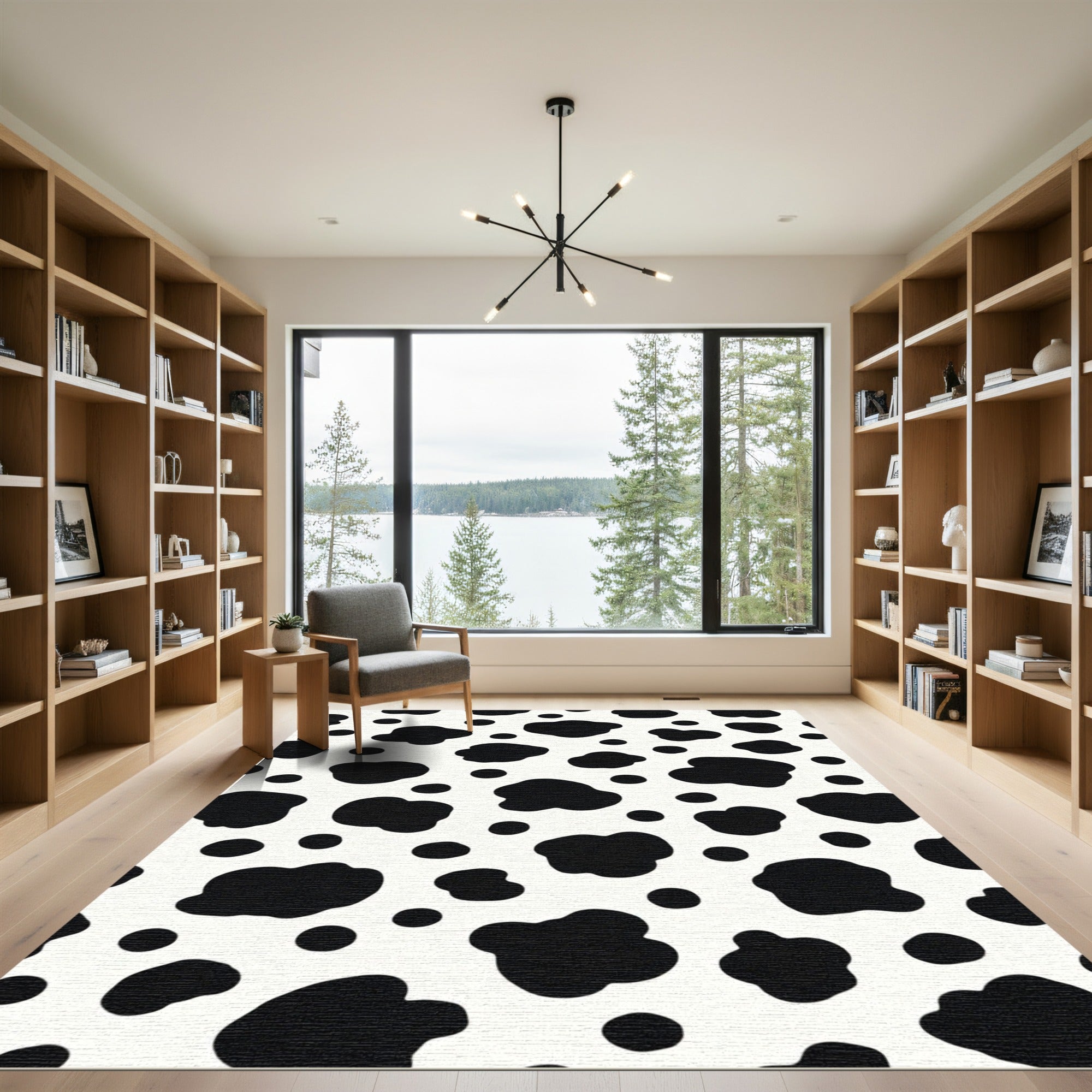 Black White Cow Spot Texture Rug