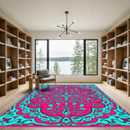 Vibrant Magenta Teal Floral Symmetry Rug