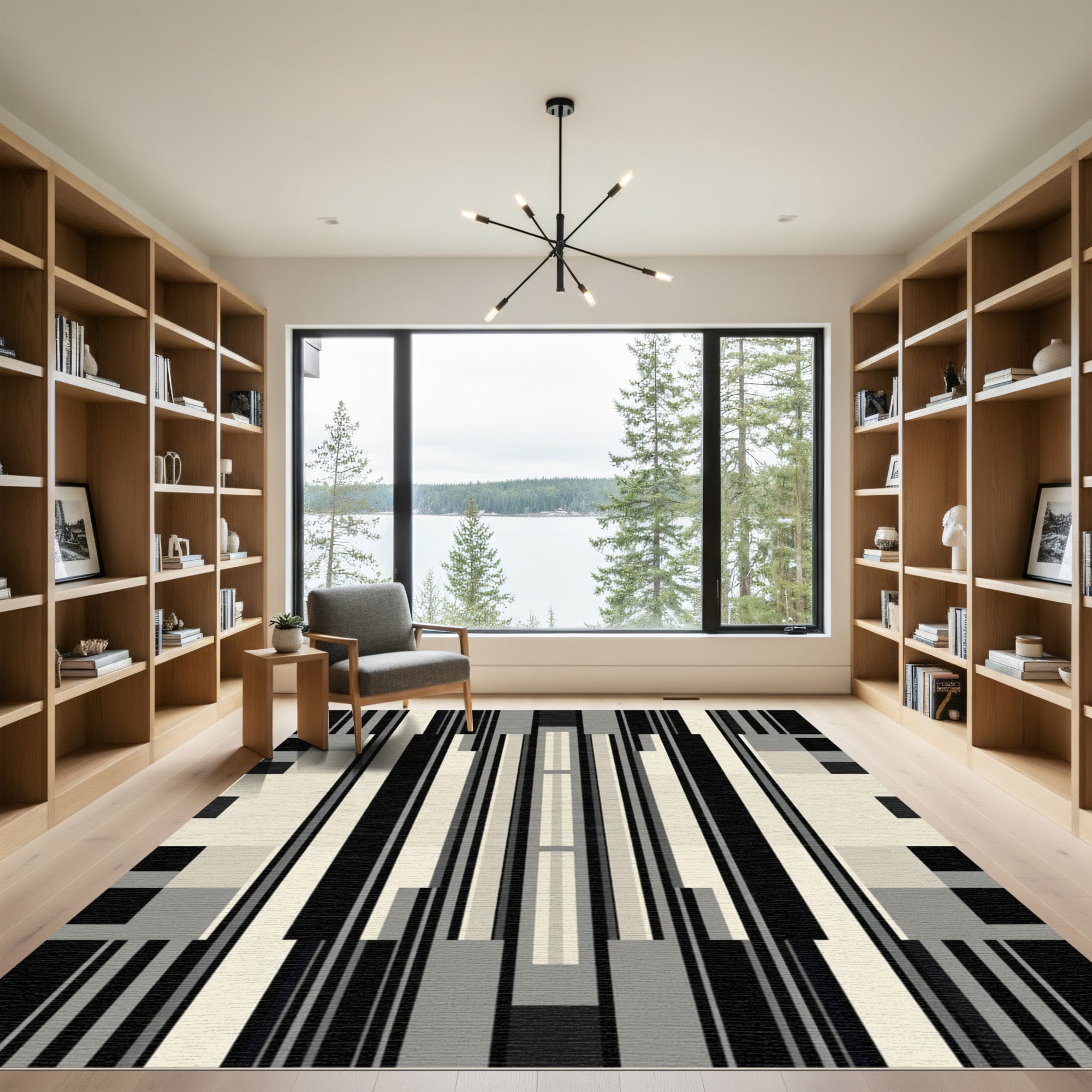 Monochrome Vertical Geometric Stripe Rug